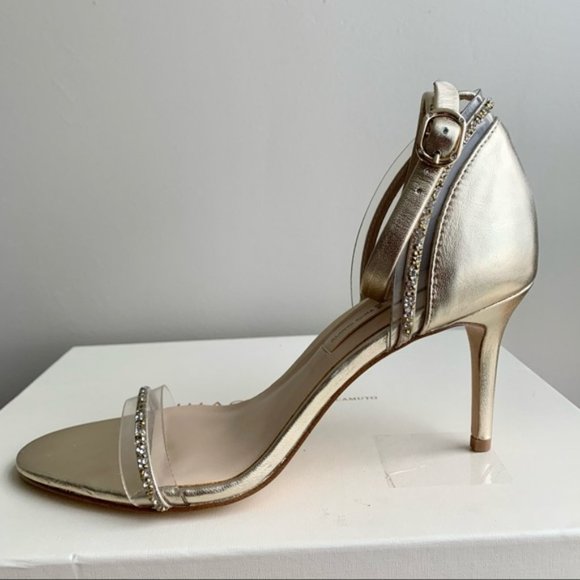 Vince Camuto | BNIB Phillipa Gold Jewel Leather Ankle Strap Sandals - Picture 11 of 15